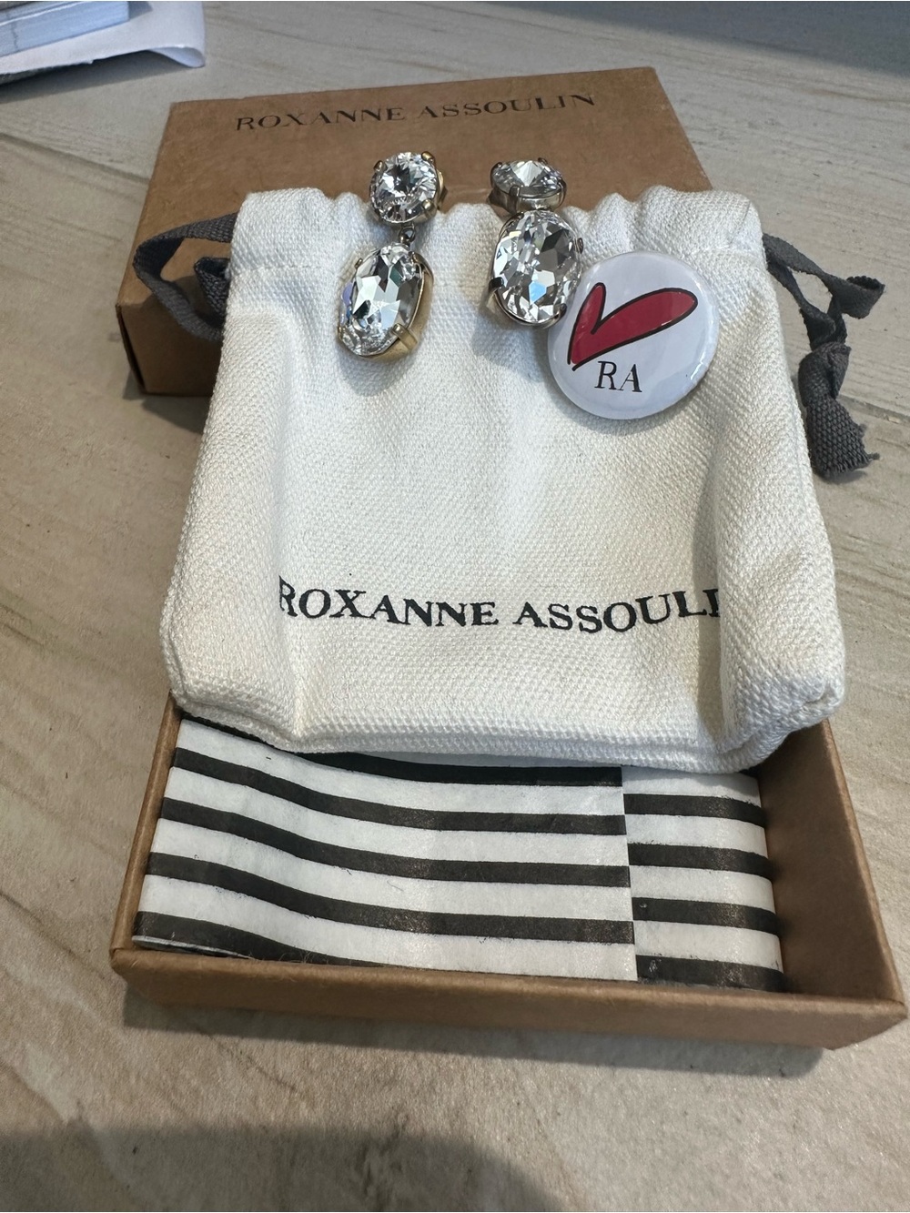 Roxanne Assoulin Clear Crystal Drop Clip Earrings
